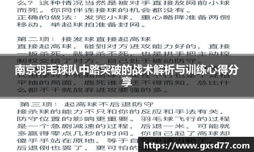 南京羽毛球队中路突破的战术解析与训练心得分享